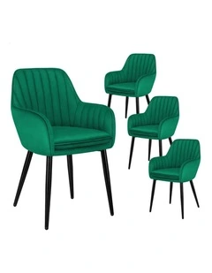 Kitchen Lounge Padded Seat Sofa Velvet Dining Chair in Green