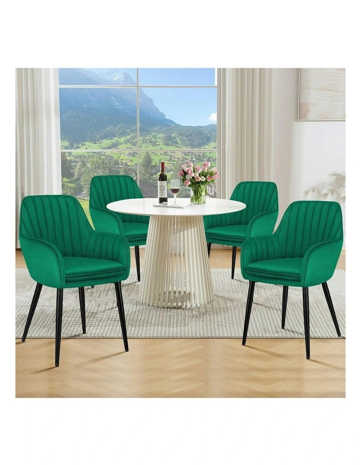 Kitchen Lounge Padded Seat Sofa Velvet Dining Chair in Green image 2