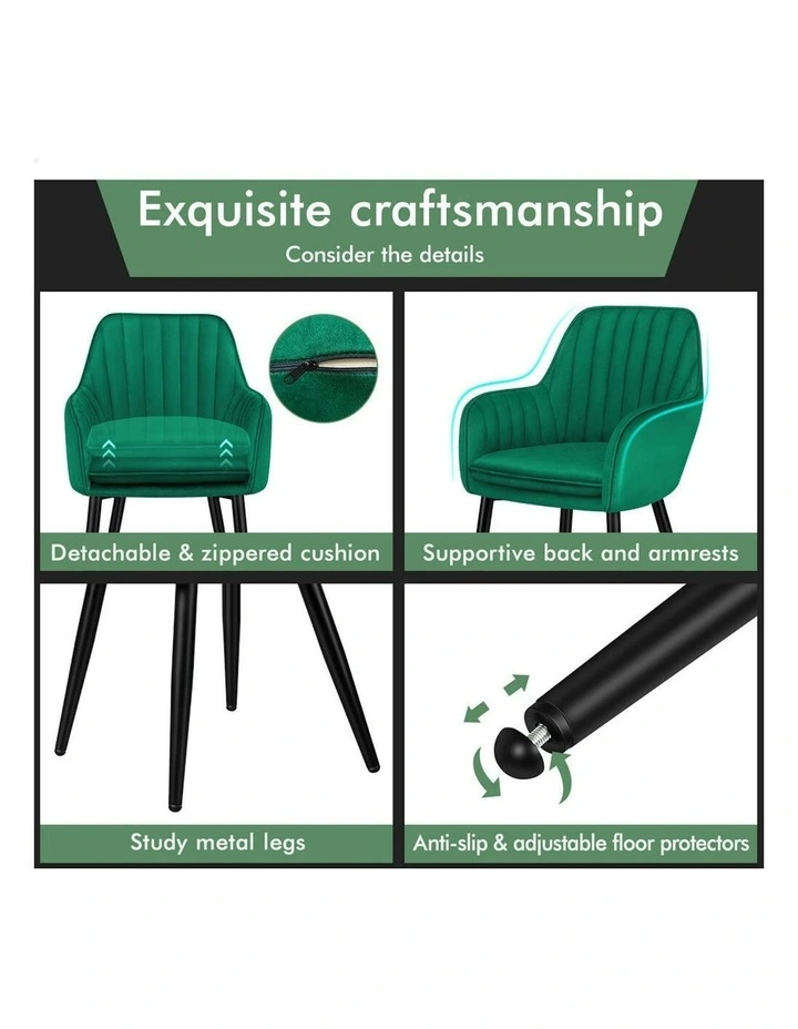 Kitchen Lounge Padded Seat Sofa Velvet Dining Chair in Green image 6