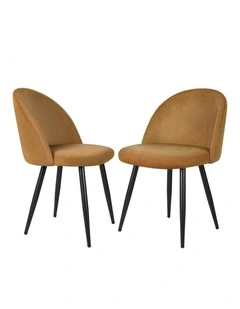 Velvet Dining Chairs x2 in Brown