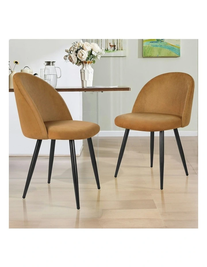 Velvet Dining Chairs x2 in Brown image 2