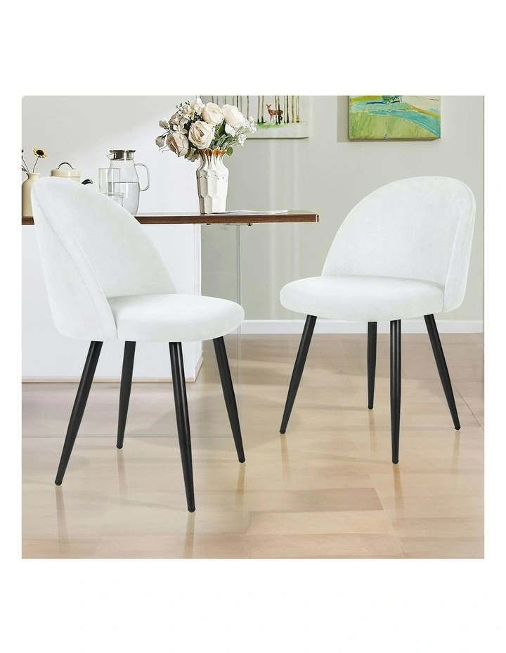 Velvet Dining Chairs x2 in White image 2