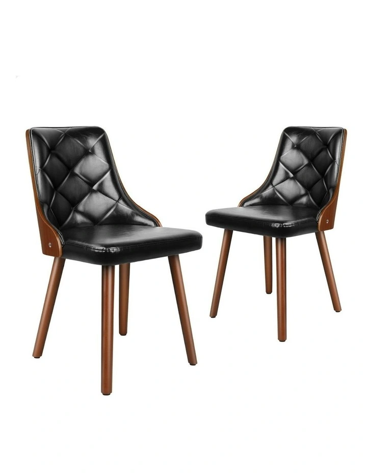 Padded Tufted Glossy PU Leather Dining Chairs x2 in Black image 1