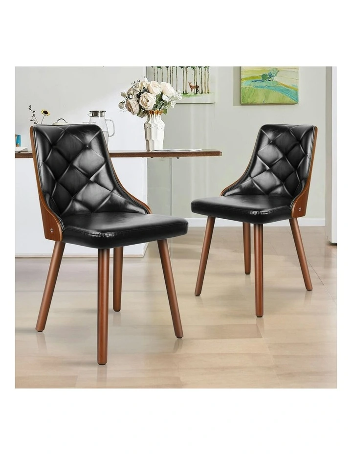 Padded Tufted Glossy PU Leather Dining Chairs x2 in Black image 2