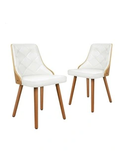 Padded Tufted Glossy PU Leather Dining Chairs x2 in White
