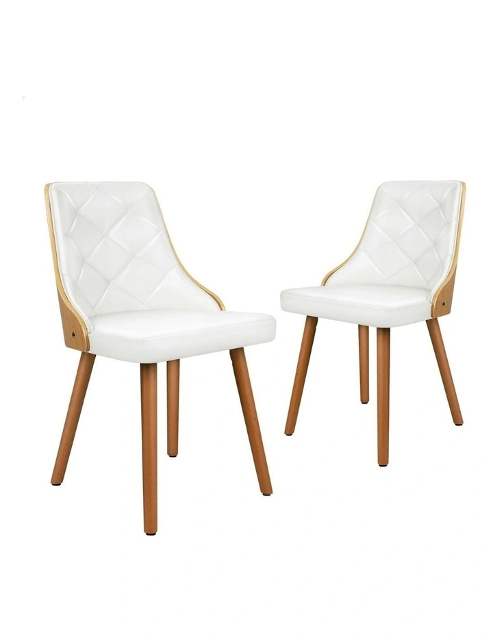 Padded Tufted Glossy PU Leather Dining Chairs x2 in White image 1