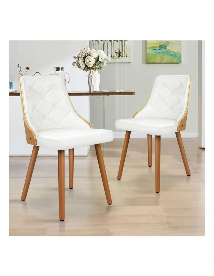 Padded Tufted Glossy PU Leather Dining Chairs x2 in White image 2