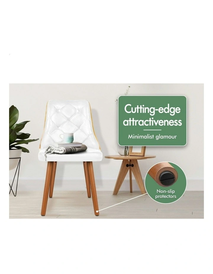 Padded Tufted Glossy PU Leather Dining Chairs x2 in White image 3