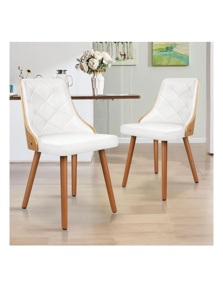 Padded Tufted Glossy PU Leather Dining Chairs x2 in White image 7