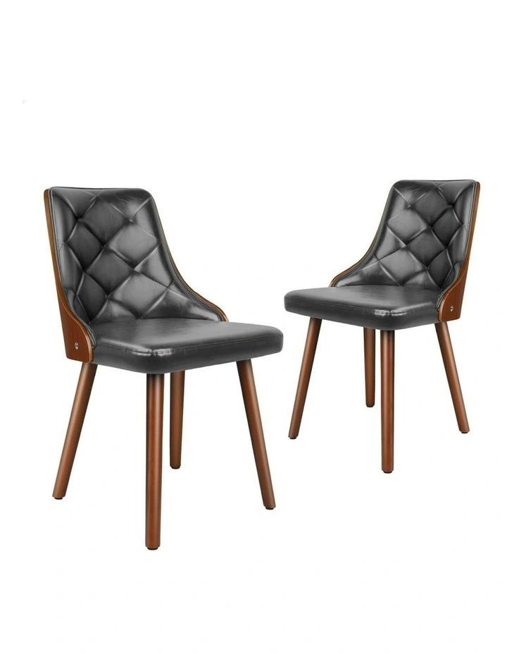 Padded Tufted Glossy PU Leather Dining Chairs x2 in Grey image 1