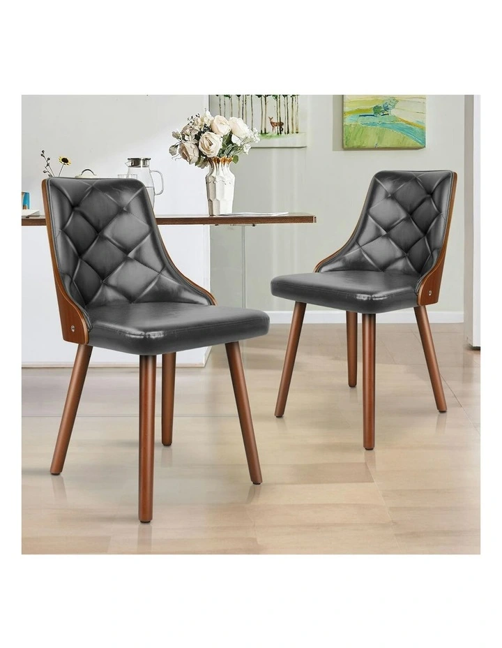 Padded Tufted Glossy PU Leather Dining Chairs x2 in Grey image 2