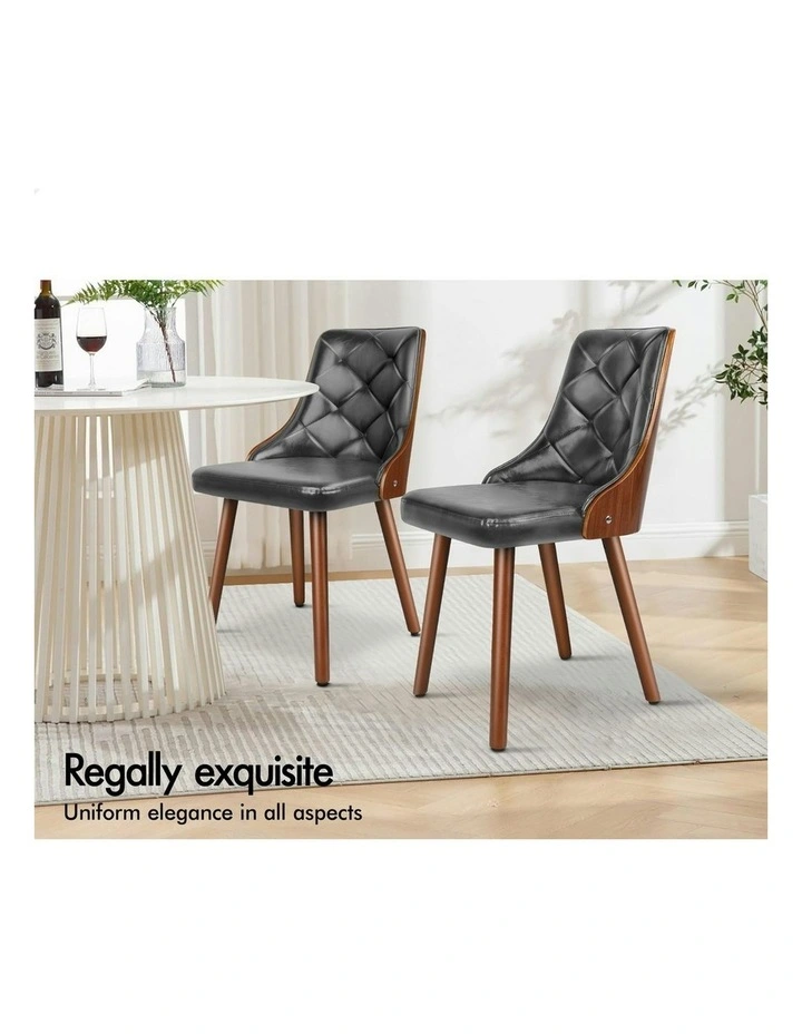 Padded Tufted Glossy PU Leather Dining Chairs x2 in Grey image 4
