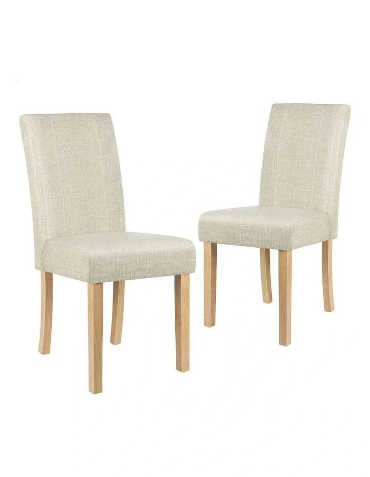 Retro High-Back Wood Fabric Dining Chairs 2x in Beige image 1