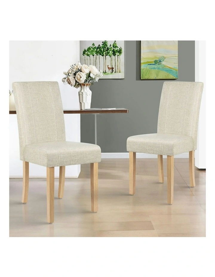 Retro High-Back Wood Fabric Dining Chairs 2x in Beige image 2