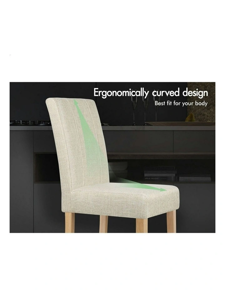 Retro High-Back Wood Fabric Dining Chairs 2x in Beige image 4