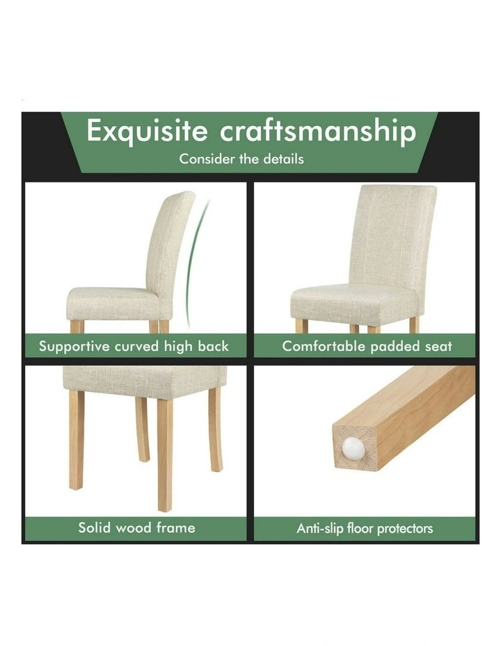 Retro High-Back Wood Fabric Dining Chairs 2x in Beige image 5