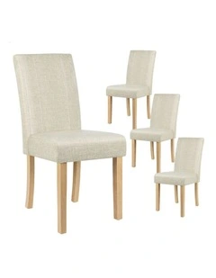 Retro High-Back Wood Fabric Dining Chairs 4x in Beige