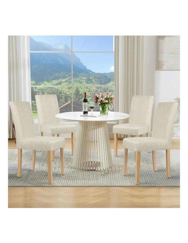Retro High-Back Wood Fabric Dining Chairs 4x in Beige image 2