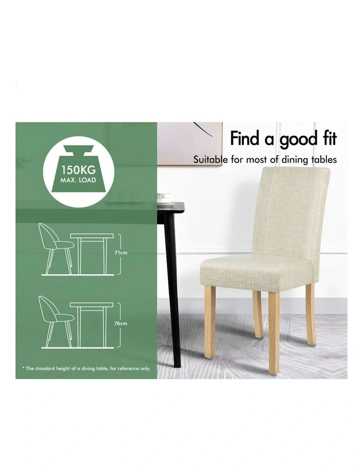 Retro High-Back Wood Fabric Dining Chairs 4x in Beige image 3