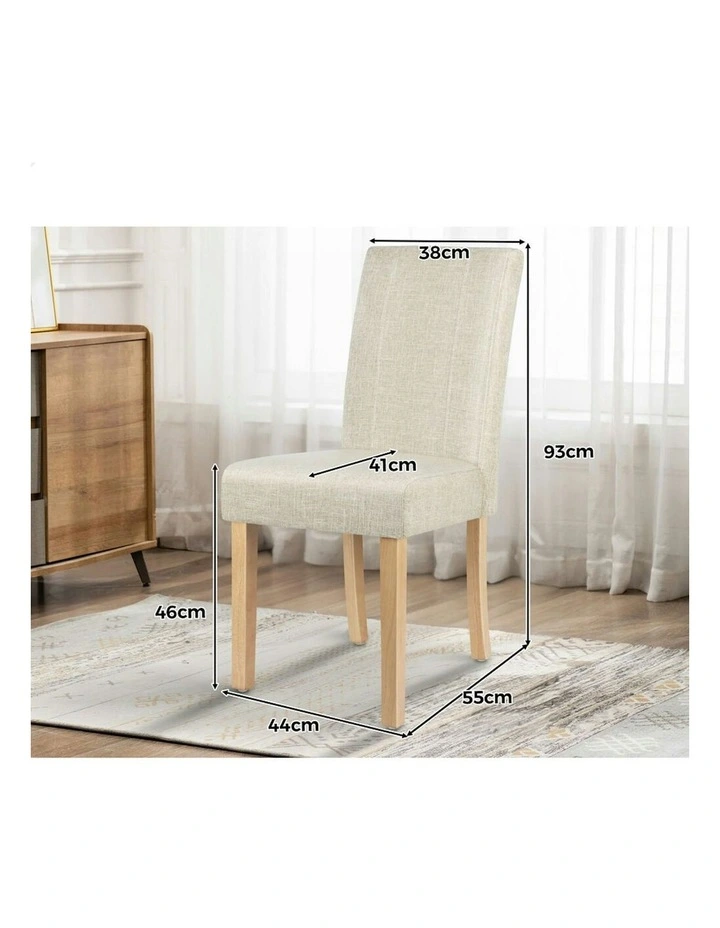 Retro High-Back Wood Fabric Dining Chairs 4x in Beige image 5