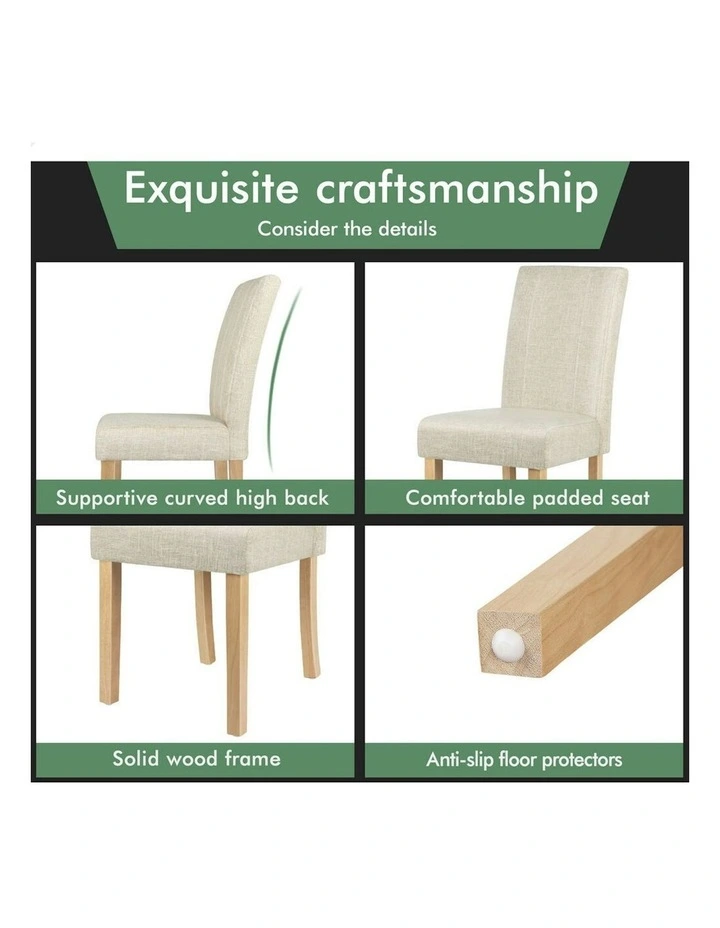 Retro High-Back Wood Fabric Dining Chairs 4x in Beige image 6