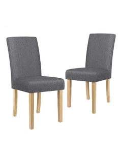 Padded High-Back Wood Fabric Dining Chairs 2x in Grey