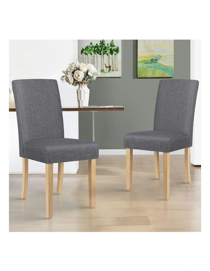 Padded High-Back Wood Fabric Dining Chairs 2x in Grey image 2