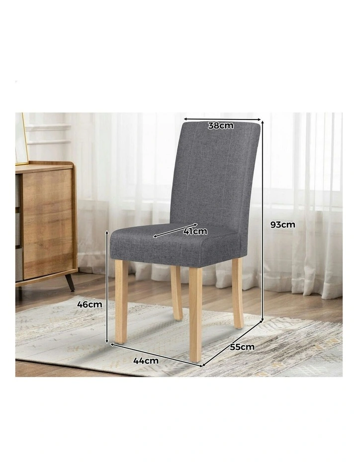 Padded High-Back Wood Fabric Dining Chairs 2x in Grey image 5