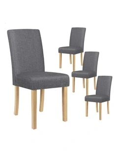 Padded High-Back Wood Fabric Dining Chairs 2x in Grey