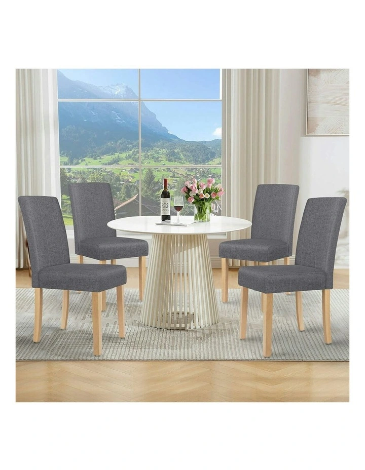 Padded High-Back Wood Fabric Dining Chairs 2x in Grey image 2