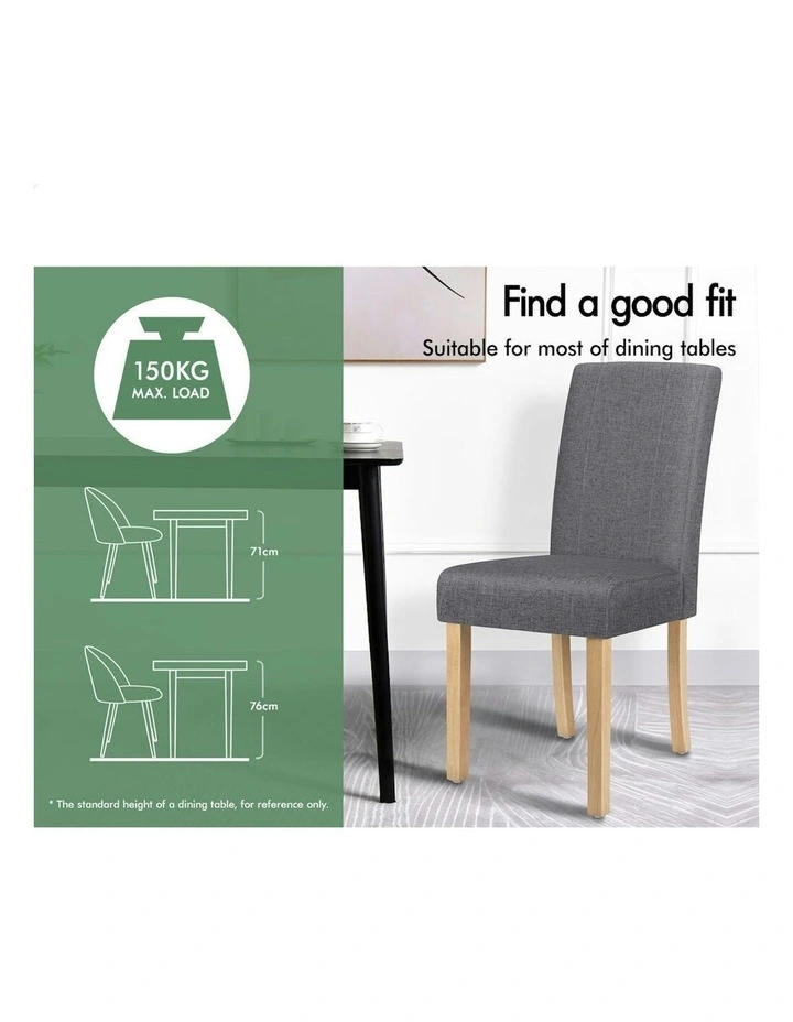 Padded High-Back Wood Fabric Dining Chairs 2x in Grey image 3