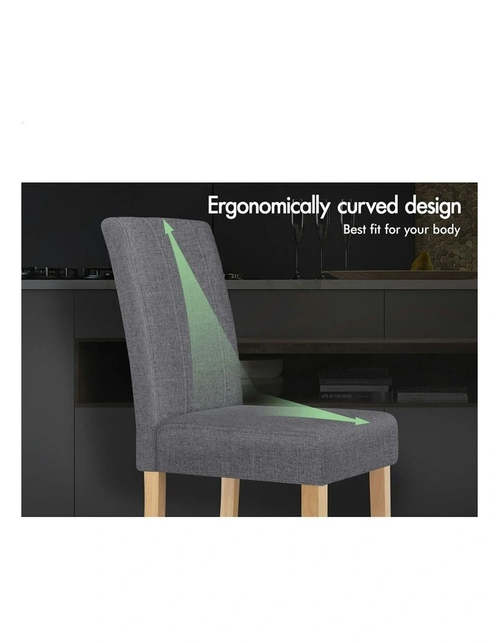 Padded High-Back Wood Fabric Dining Chairs 2x in Grey image 4