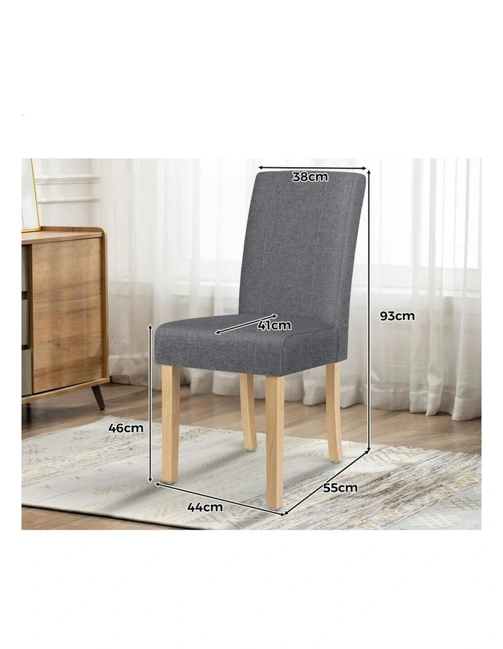 Padded High-Back Wood Fabric Dining Chairs 2x in Grey image 5