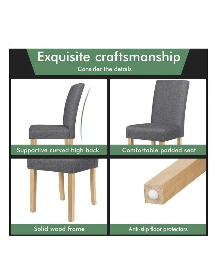 Padded High-Back Wood Fabric Dining Chairs 2x in Grey image 6