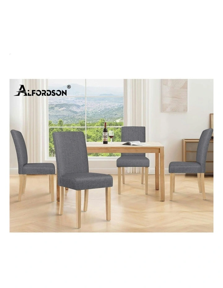 Padded High-Back Wood Fabric Dining Chairs 2x in Grey image 7