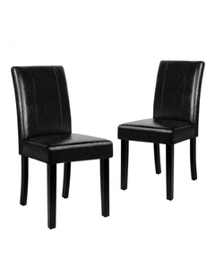 High-Back Chair Glossy PU Leather Dining Chairs 2x in Black