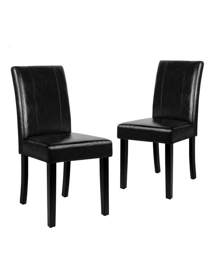 High-Back Chair Glossy PU Leather Dining Chairs 2x in Black image 1