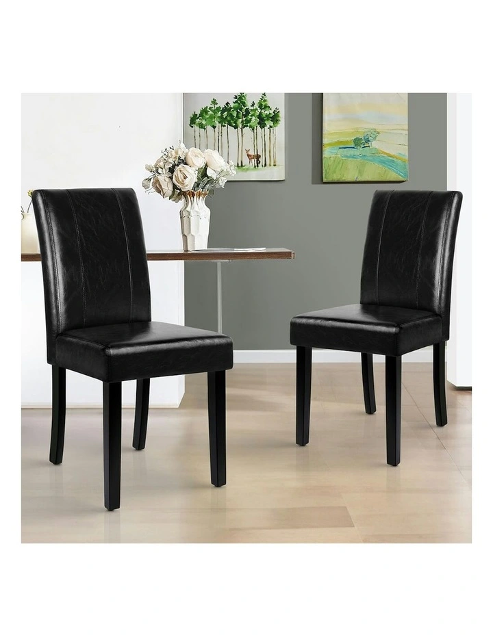 High-Back Chair Glossy PU Leather Dining Chairs 2x in Black image 2