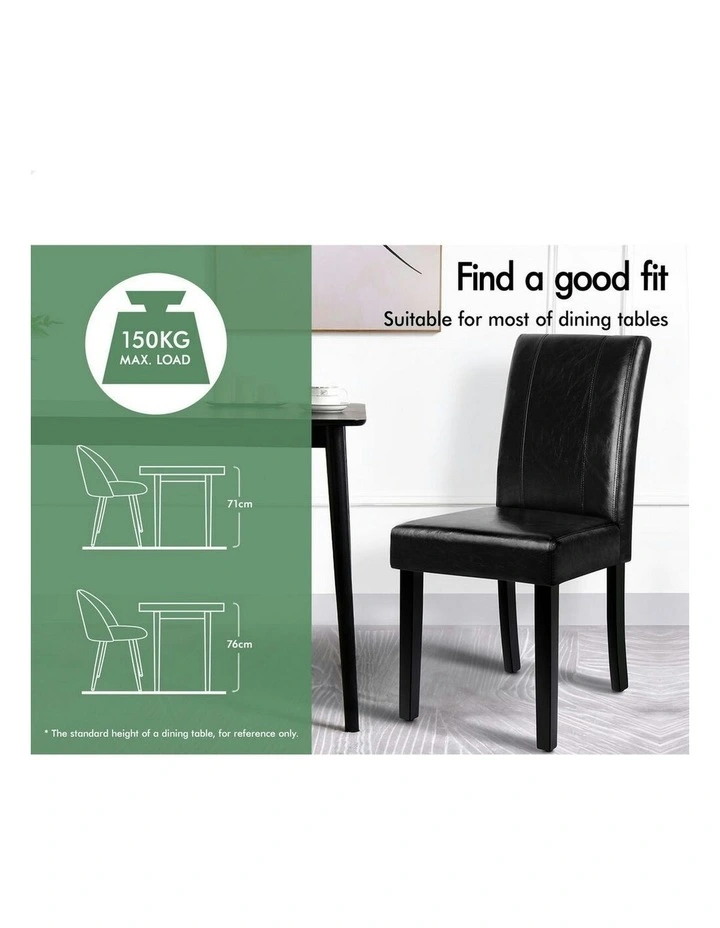 High-Back Chair Glossy PU Leather Dining Chairs 2x in Black image 3