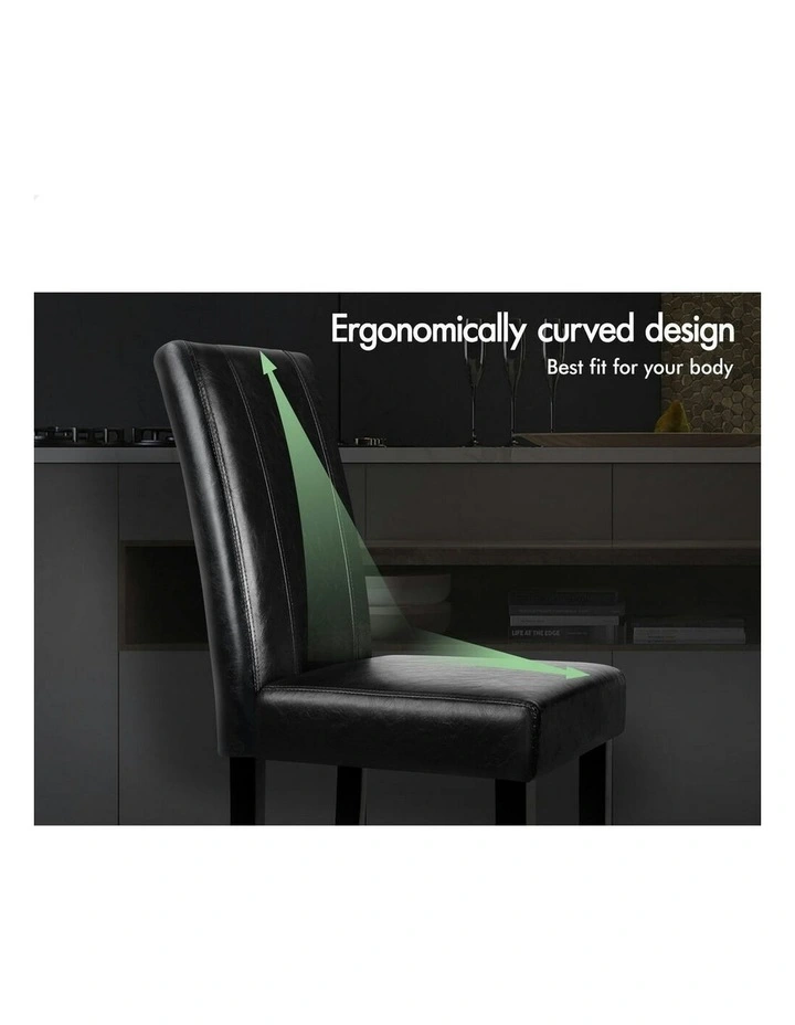 High-Back Chair Glossy PU Leather Dining Chairs 2x in Black image 4