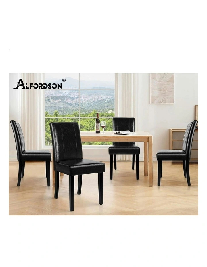 High-Back Chair Glossy PU Leather Dining Chairs 2x in Black image 7