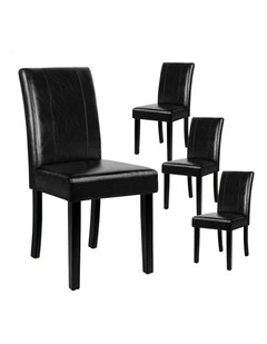 High-Back Chair Glossy PU Leather Dining Chairs 2x in Black