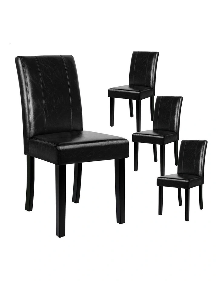 High-Back Chair Glossy PU Leather Dining Chairs 2x in Black image 1
