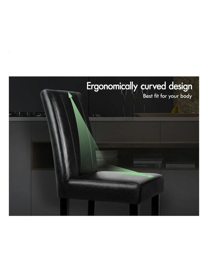 High-Back Chair Glossy PU Leather Dining Chairs 2x in Black image 4