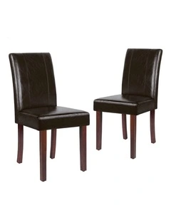 High-Back Chair Glossy PU Leather Dining Chairs 2x in Brown