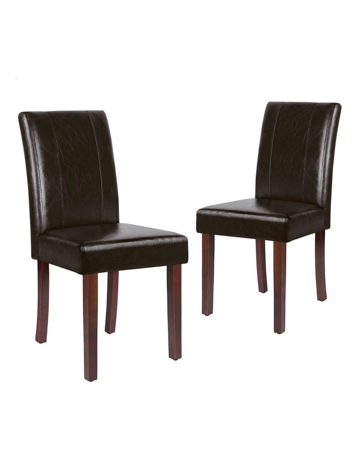High-Back Chair Glossy PU Leather Dining Chairs 2x in Brown image 1