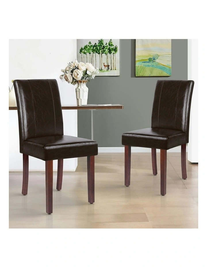 High-Back Chair Glossy PU Leather Dining Chairs 2x in Brown image 2