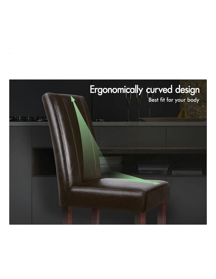 High-Back Chair Glossy PU Leather Dining Chairs 2x in Brown image 4