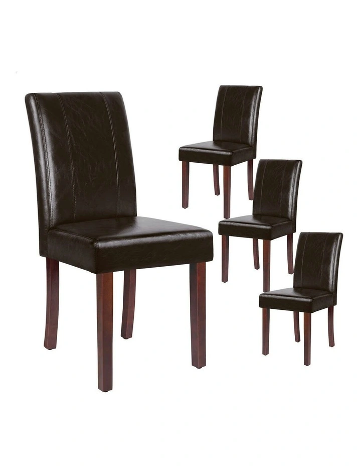 High-Back Chair Glossy PU Leather Dining Chairs 4x in Brown image 1