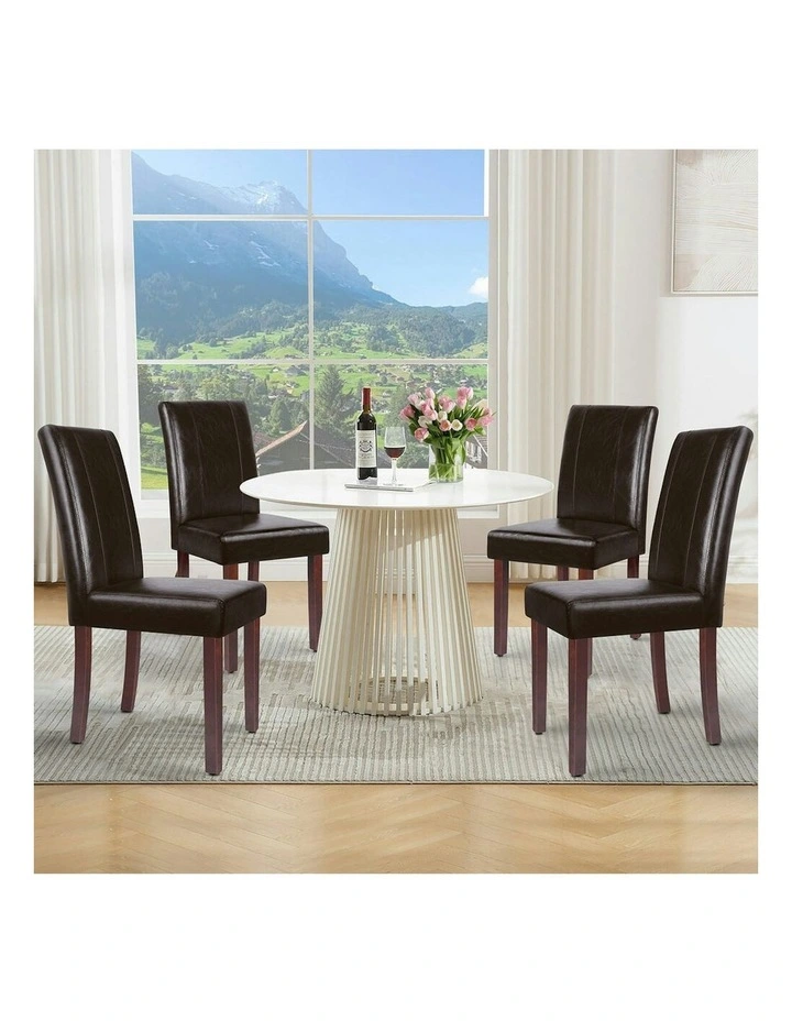 High-Back Chair Glossy PU Leather Dining Chairs 4x in Brown image 2